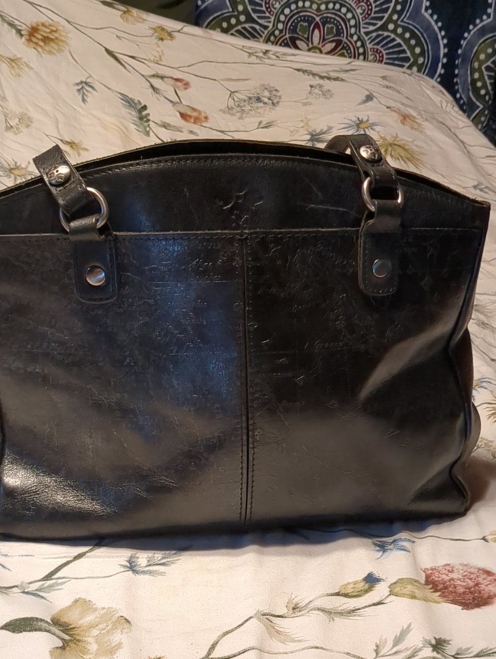 Patricia Nash Classic Black Leather Embossed Tote Bag.